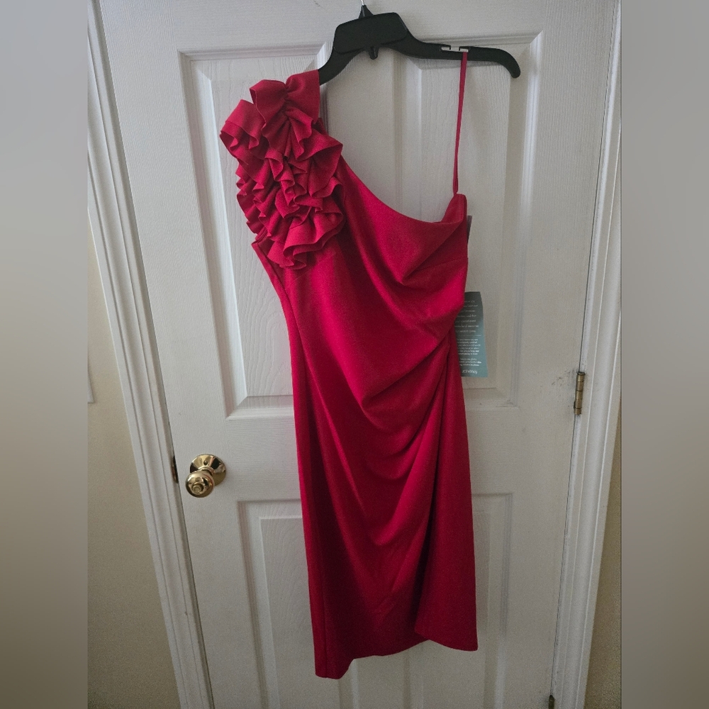 JCPenney Red Ruched One Shoulder Gown